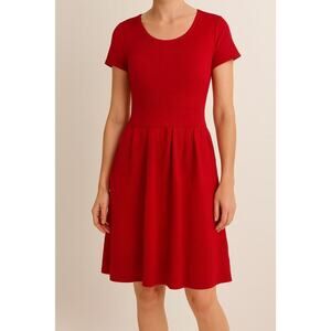 J. McLaughlin Red Knit Fit & Flare Dress Medium Stretch Nylon Rayon